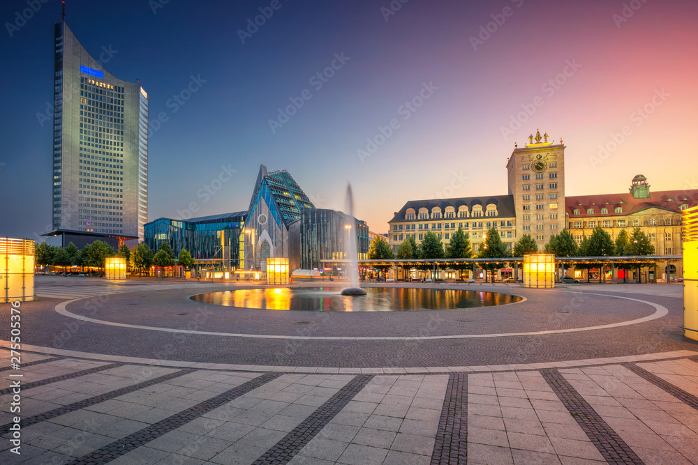Leipzig, Germany. Cityscape image of Leipzig downtown during beautiful sunset.	