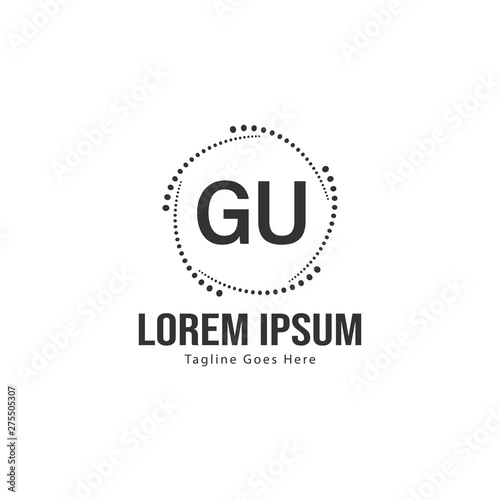 Initial GU logo template with modern frame. Minimalist GU letter logo vector illustration