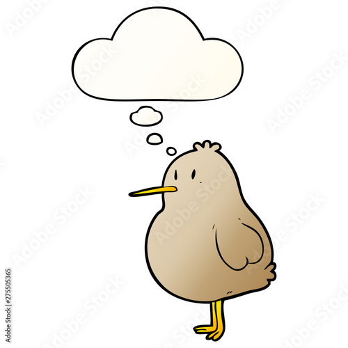 cartoon kiwi bird and thought bubble in smooth gradient style