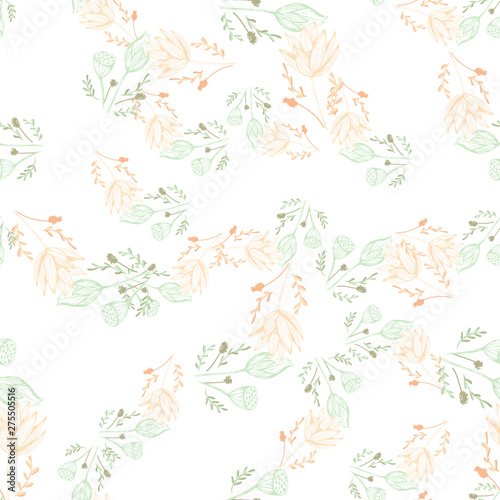 Color lotus flower hand drawn, floral seamless pattern, simple vector illustration © WI-tuss