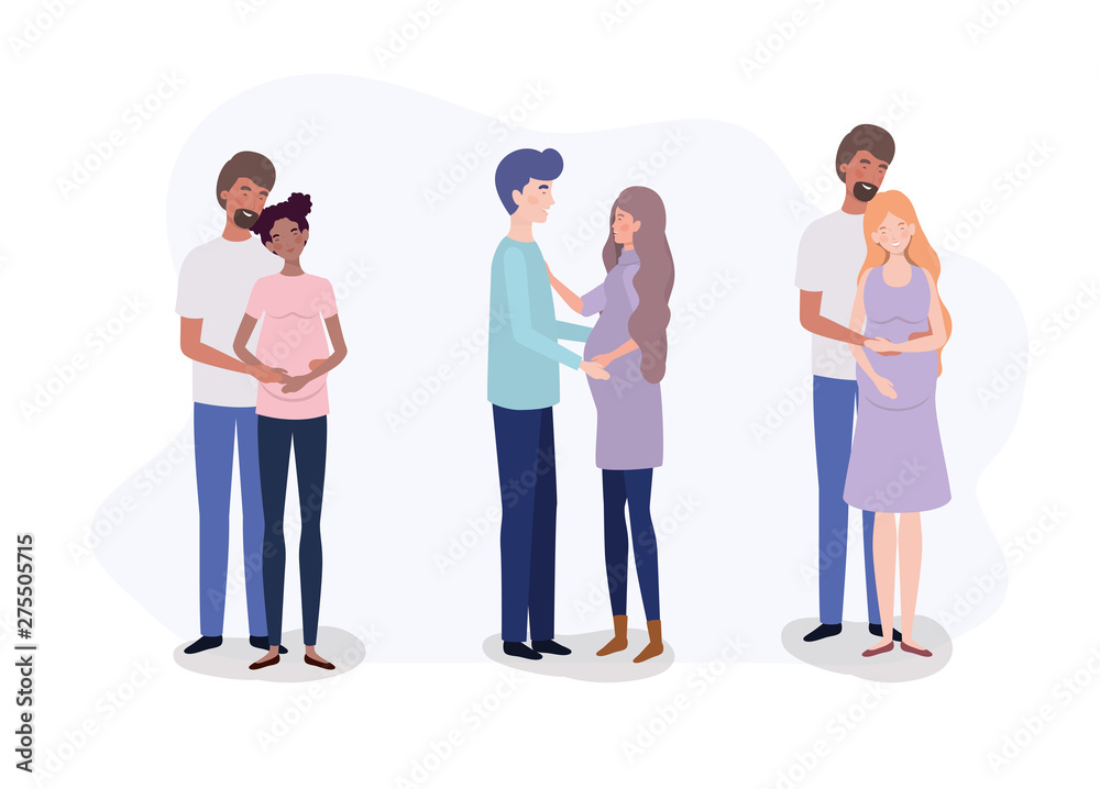 Fototapeta premium group of lovers couples pregnancy characters