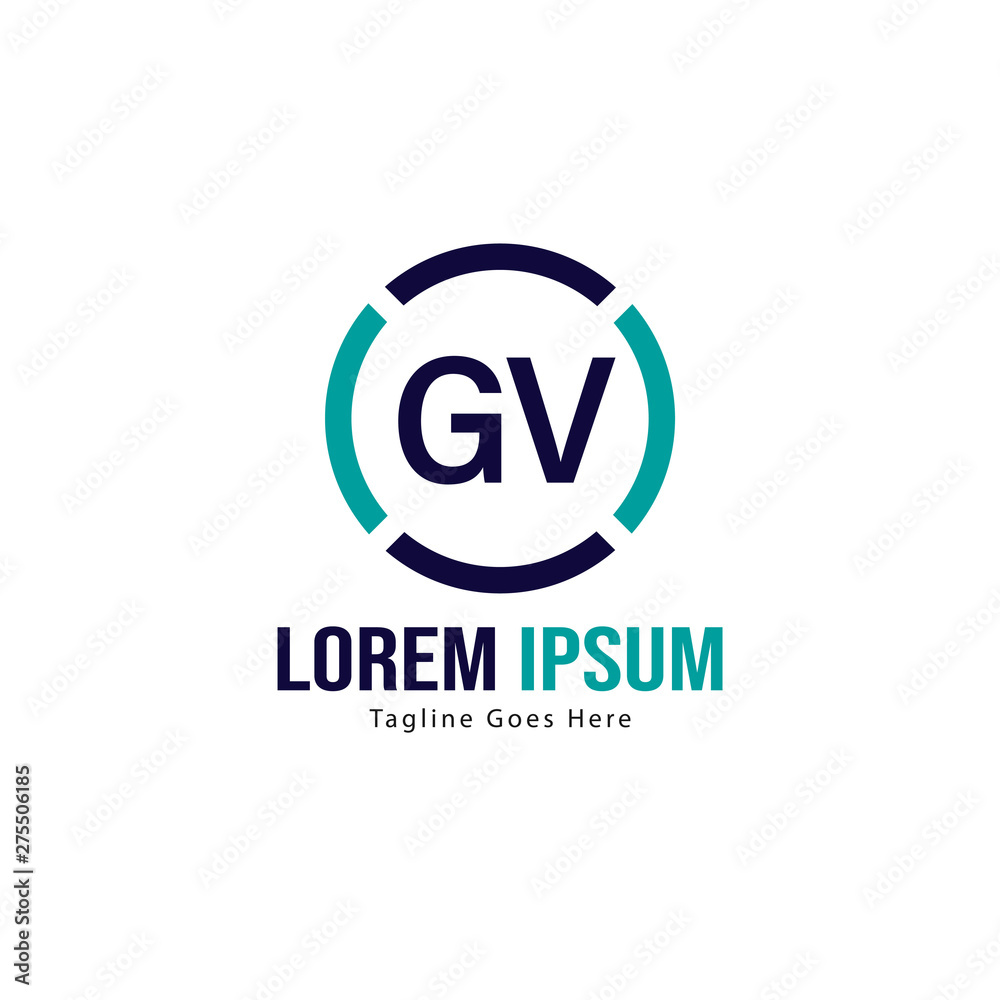 Initial GV logo template with modern frame. Minimalist GV letter logo vector illustration