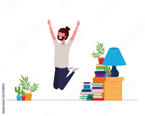 young man dancing in living room character