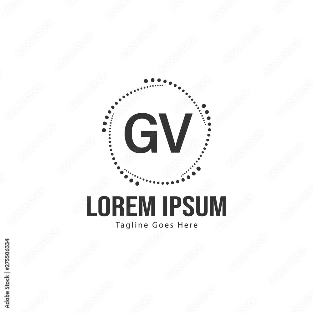 Initial GV logo template with modern frame. Minimalist GV letter logo vector illustration