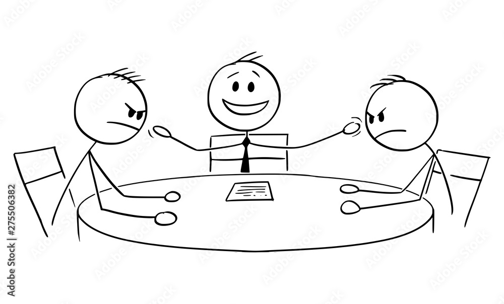 Vector cartoon stick figure drawing conceptual illustration of