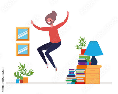 young man dancing in living room character