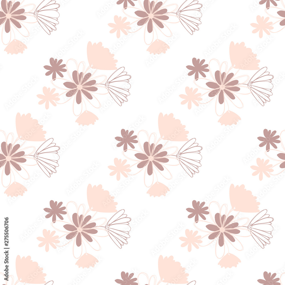 Fototapeta premium Trendy delicate pastel simple flowers, great design for any purposes. Simple modern style. Floral pattern. Elegant decorative background. Floral vector illustration.