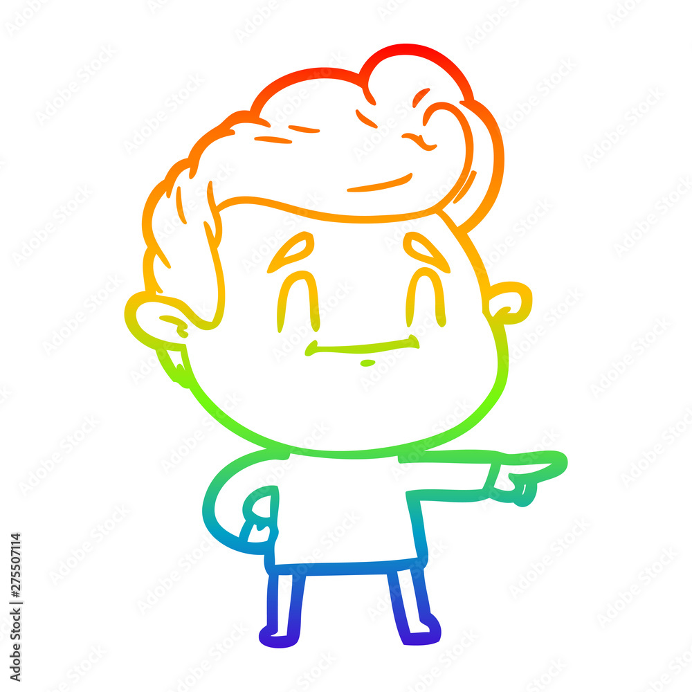 rainbow gradient line drawing happy cartoon man pointing rainbow gradient line drawing happy cartoon man pointing
