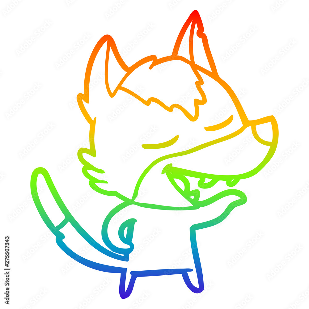 Obraz premium rainbow gradient line drawing cartoon wolf laughing