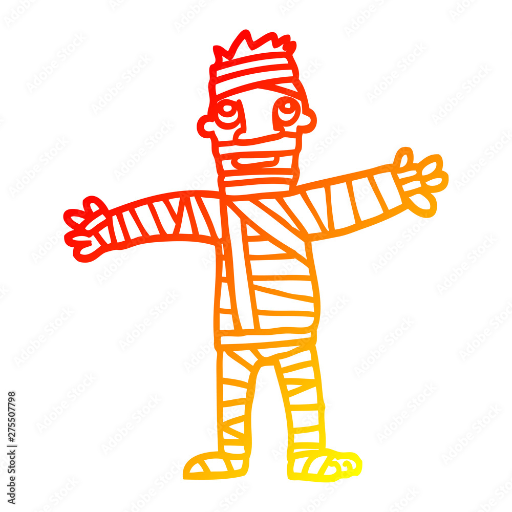 Fototapeta premium warm gradient line drawing cartoon man in bandages