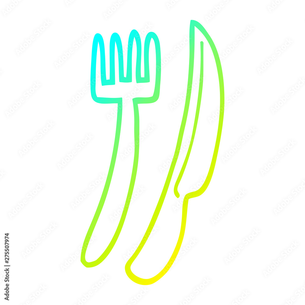 cold gradient line drawing cartoon gold cutlery set cold gradient line drawing cartoon gold cutlery set