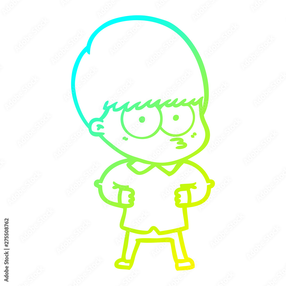 cold gradient line drawing curious cartoon boy