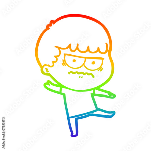 rainbow gradient line drawing cartoon annoyed man