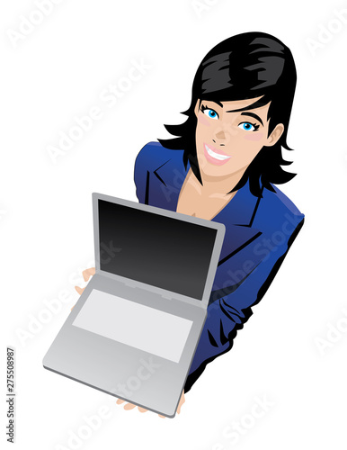 woman holding laptop