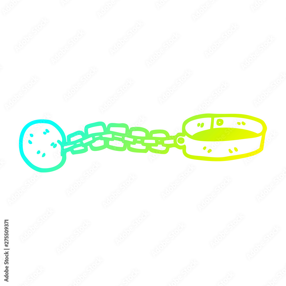 cold gradient line drawing cartoon ball and chain