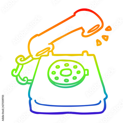 rainbow gradient line drawing cartoon ringing telephone