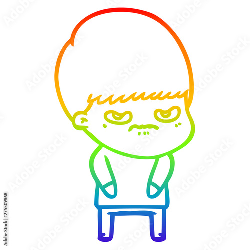 rainbow gradient line drawing annoyed cartoon boy