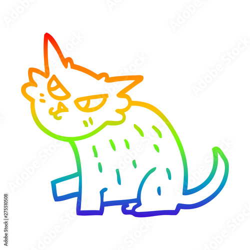rainbow gradient line drawing cartoon sly cat