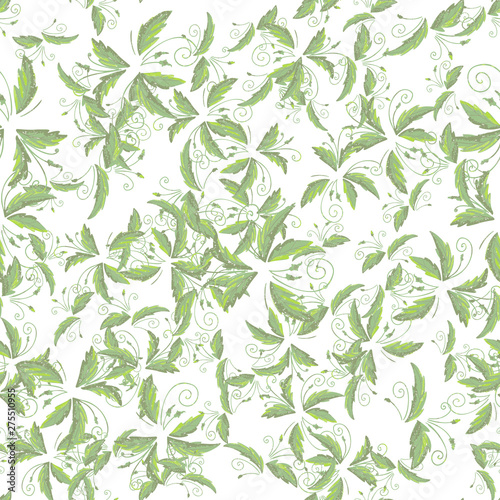 grean leaf pattern  hand drawn illustration with grunge simple texture © WI-tuss