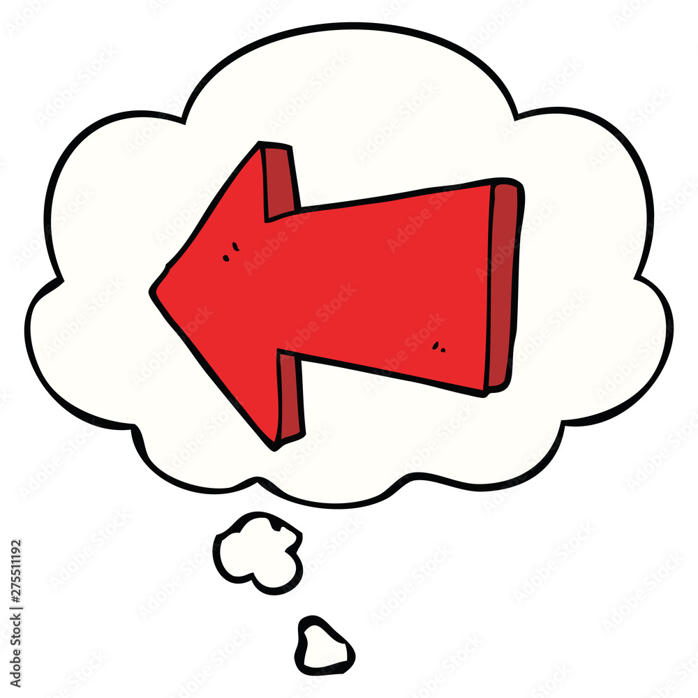 cartoon pointing arrow and thought bubble