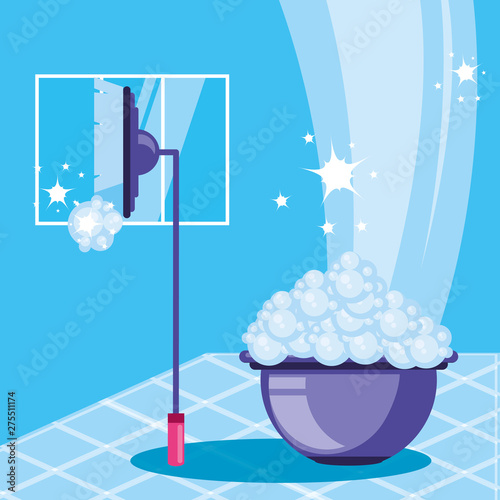 housekeeping tools and bucket with foam