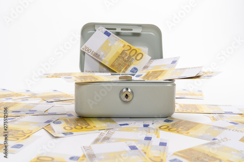 200 euros of banknotes scattered over a petty cash
