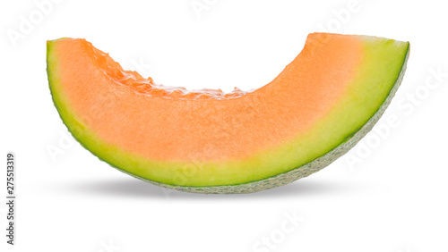 slice of cantaloupe melon isolated on white background