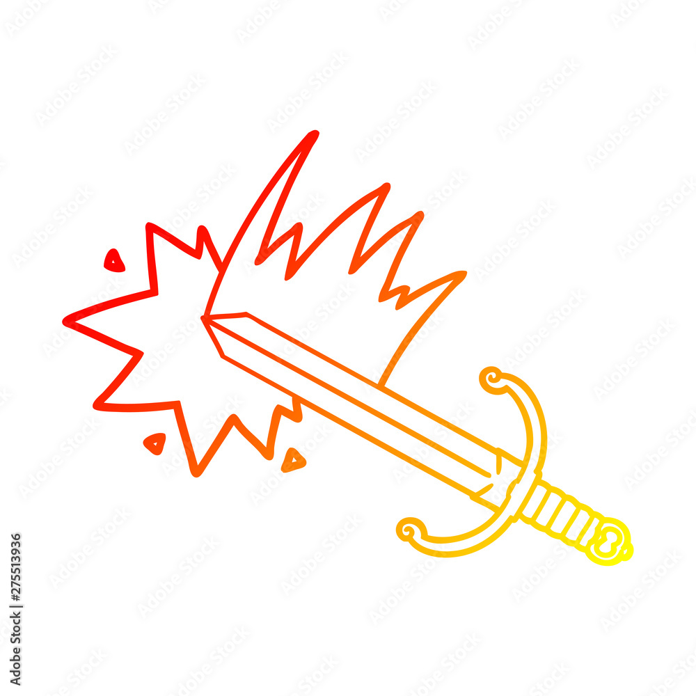 Fototapeta premium warm gradient line drawing swinging cartoon sword