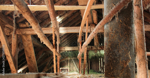 Old barn with straw and hay.