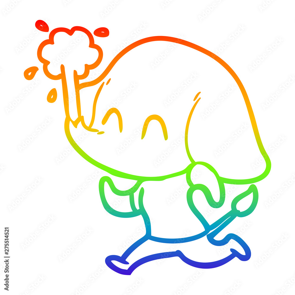 rainbow gradient line drawing cute cartoon elephant spouting water rainbow gradient line drawing cute cartoon elephant spouting water