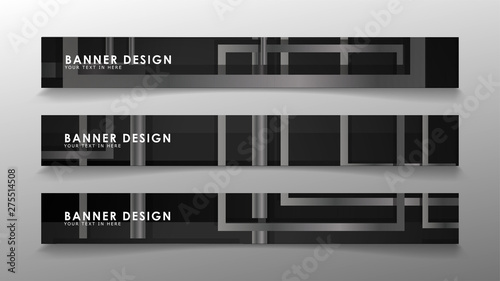 Banners of abstract geometric and rectangular patterns with black and white gradients. Vector illustration. EPS 10