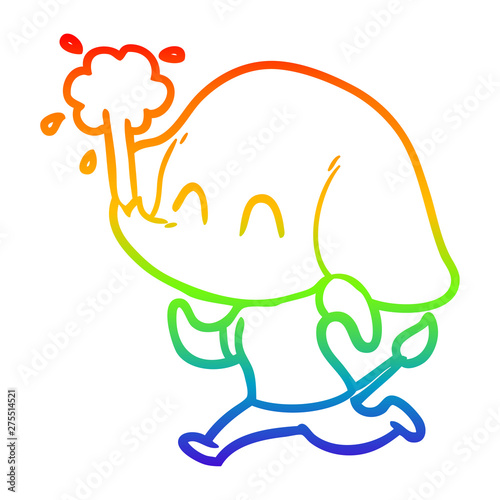 rainbow gradient line drawing cute cartoon elephant spouting water