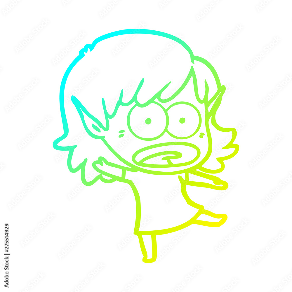 Obraz premium cold gradient line drawing cartoon shocked elf girl