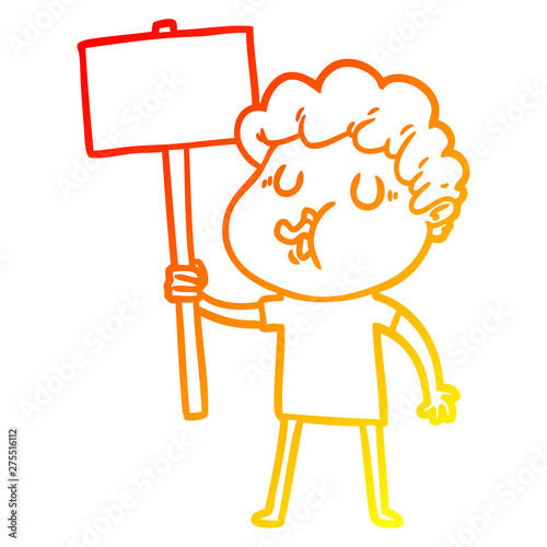 warm gradient line drawing cartoon man singing