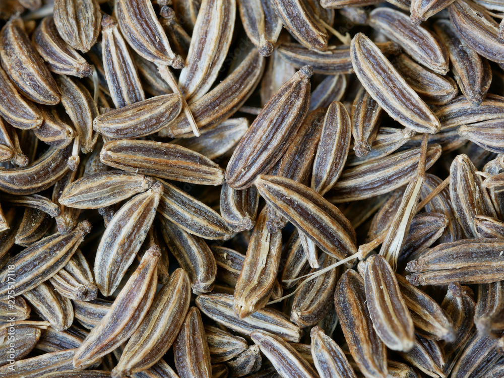Close-up of Caraway Seeds, Carum carvi, Food Background
