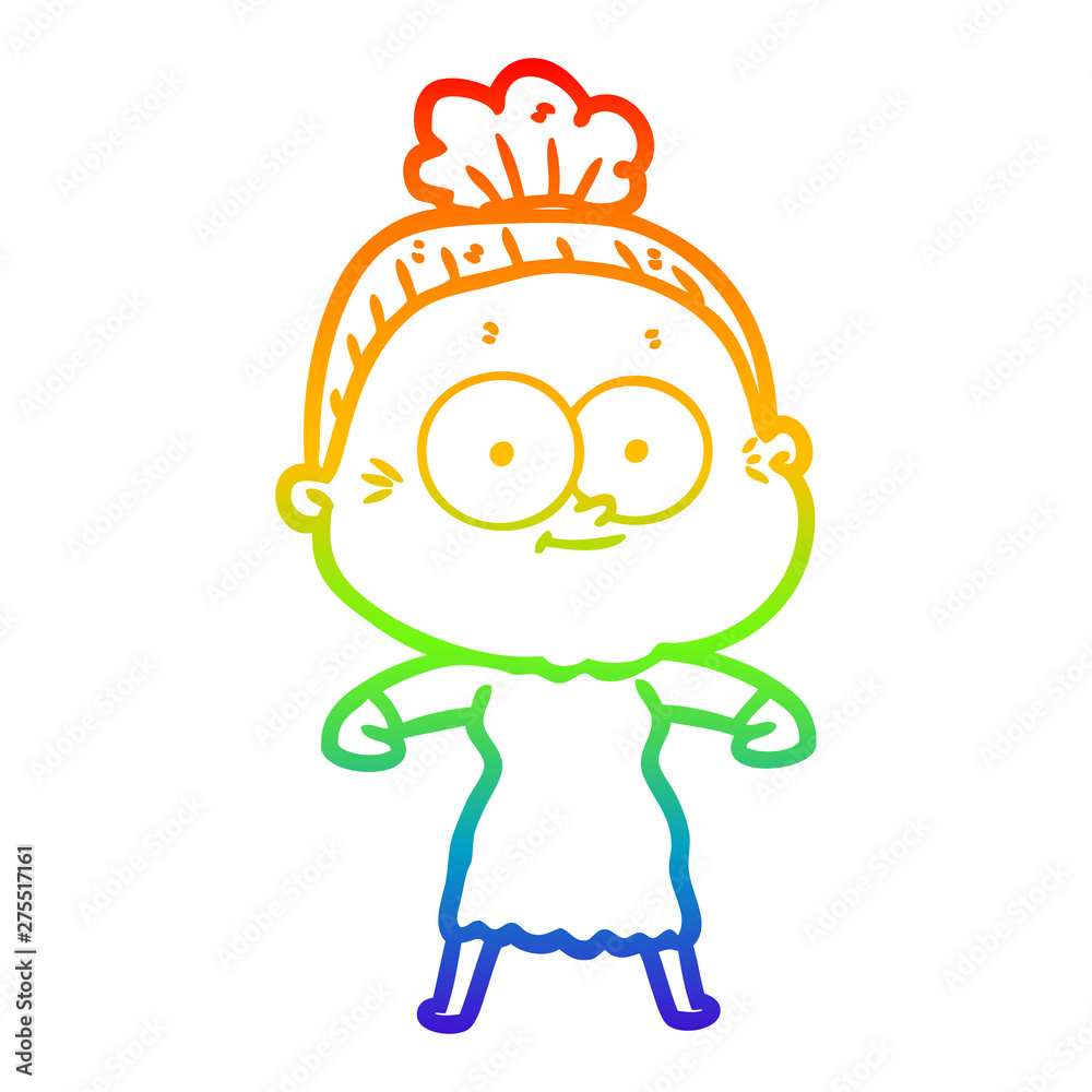 rainbow gradient line drawing cartoon happy old woman rainbow gradient line drawing cartoon happy old woman