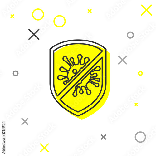 Grey line Stop virus, bacteria, germs and microbe icon isolated on white background. Antibacterial and antiviral defence, protection infection. Vector Illustration