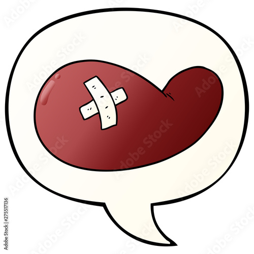 cartoon injured gall bladder and speech bubble in smooth gradient style