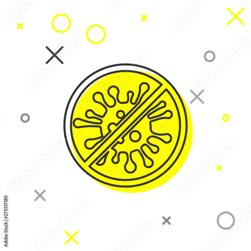 Grey line Stop virus, bacteria, germs and microbe icon isolated on white background. Antibacterial and antiviral defence, protection infection. Vector Illustration