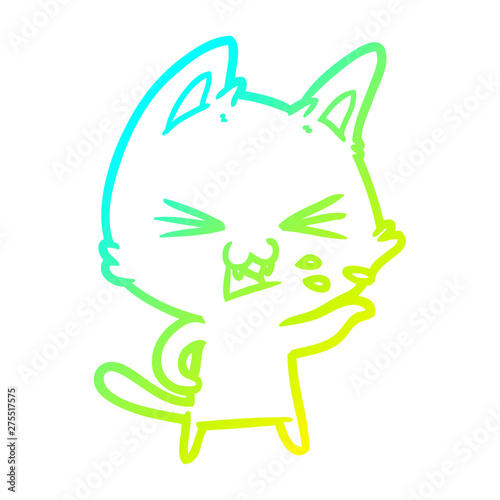 cold gradient line drawing cartoon cat hissing