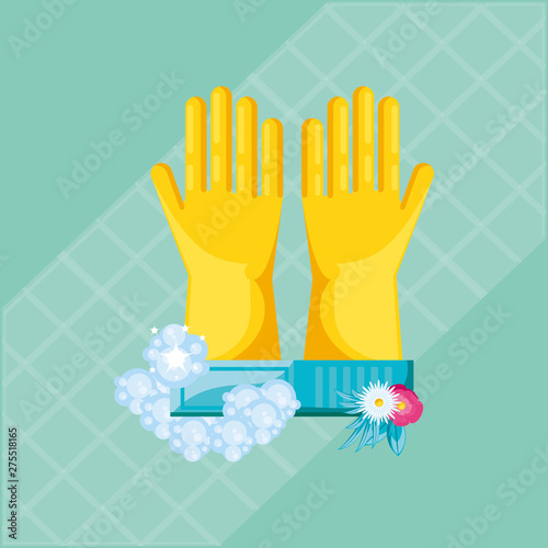 housekeeping tools with gloves plastics