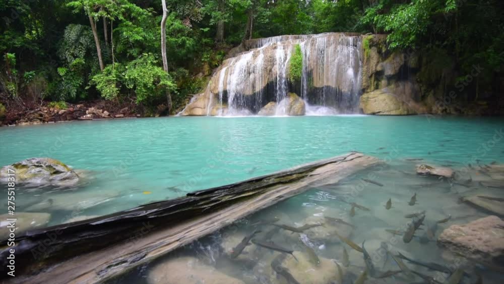 Beautiful waterfall and emerald pool in  tropical rain forest  in Thailand. 
