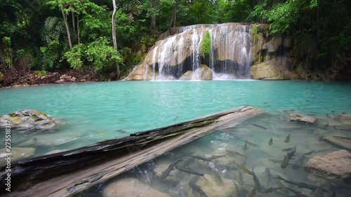 Beautiful waterfall and emerald pool in  tropical rain forest  in Thailand. 