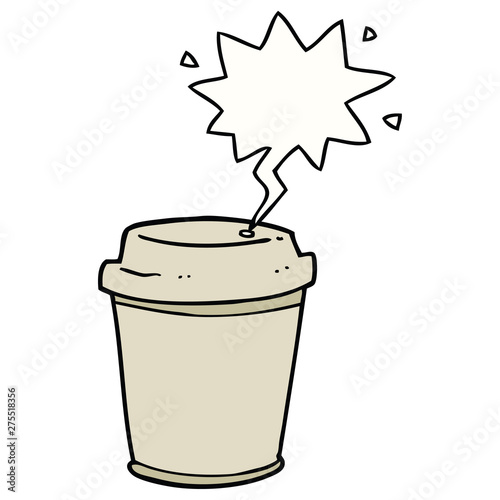 cartoon takeout coffee cup and speech bubble