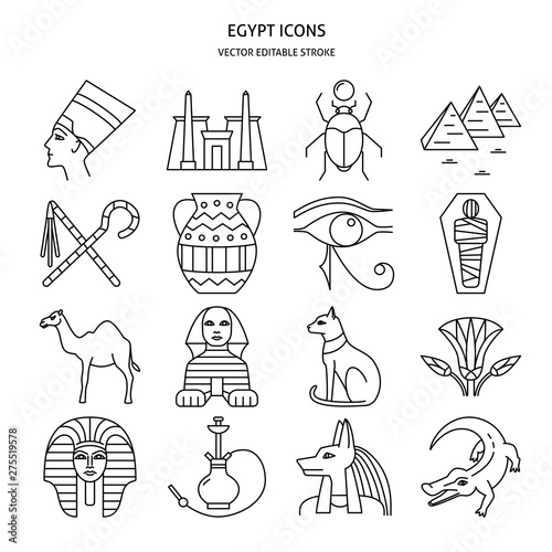 Egypt icons set in thin line style