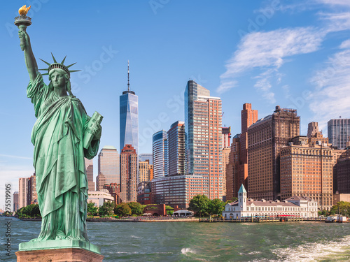 Statue of Liberty in front of the Manhattan skyline, in New York city,USA