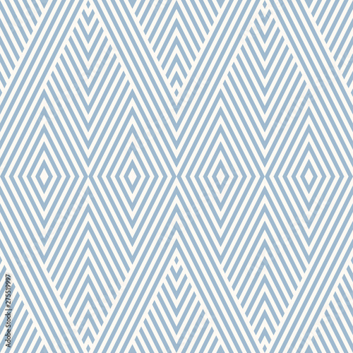 Blue vintage geometric seamless pattern with stripes, diagonal lines, rhombuses