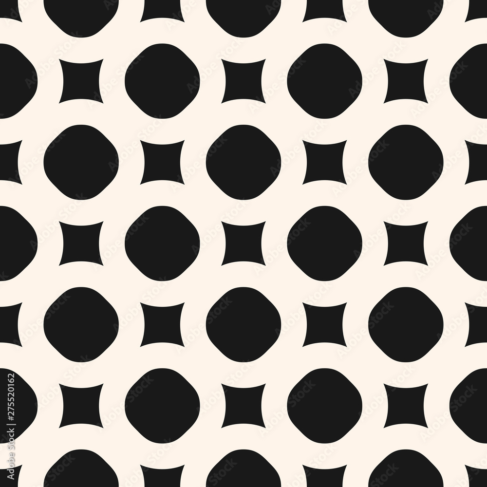 Simple geometric texture. Monochrome seamless pattern with circles and squares Simple geometric texture. Monochrome seamless pattern with circles and squares
