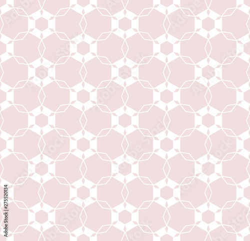 Subtle white and pink vector geometric seamless pattern with hexagonal grid