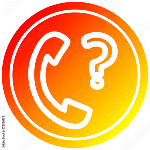 telephone handset with question mark circular in hot gradient spectrum